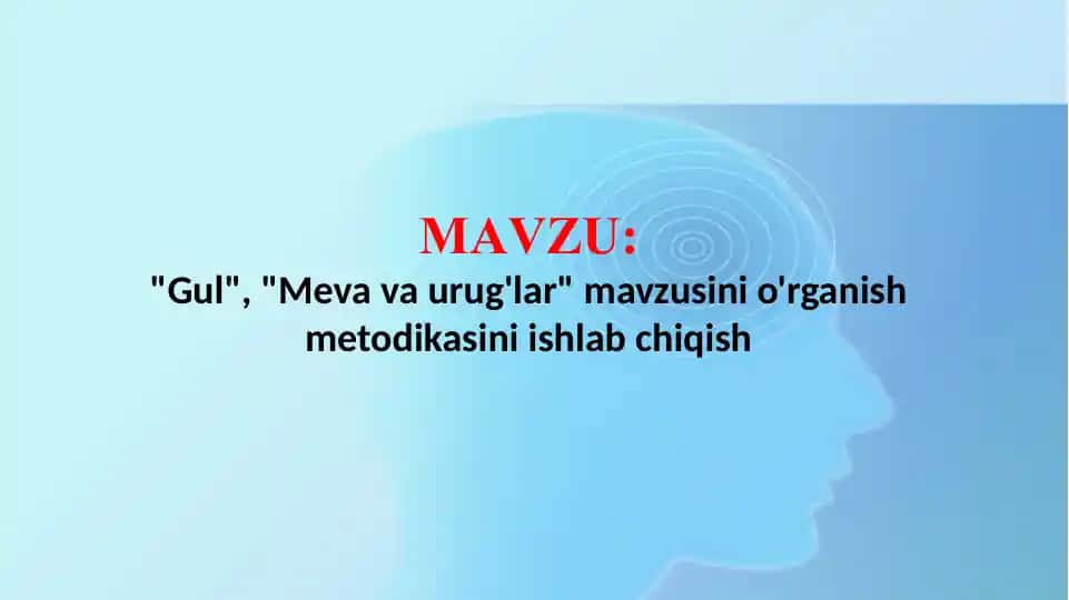 Gul, Meva va urug'lar mavzusini o'rganish metodikasini ishlab chiqish (TAQDIMOT)