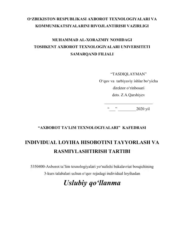Individual loyiha hisoboti uslubiy qo‘llanmasi