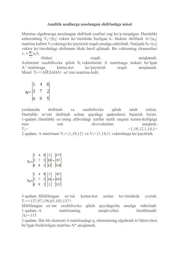 Shifrlash usullari haqida ma'lumotlar