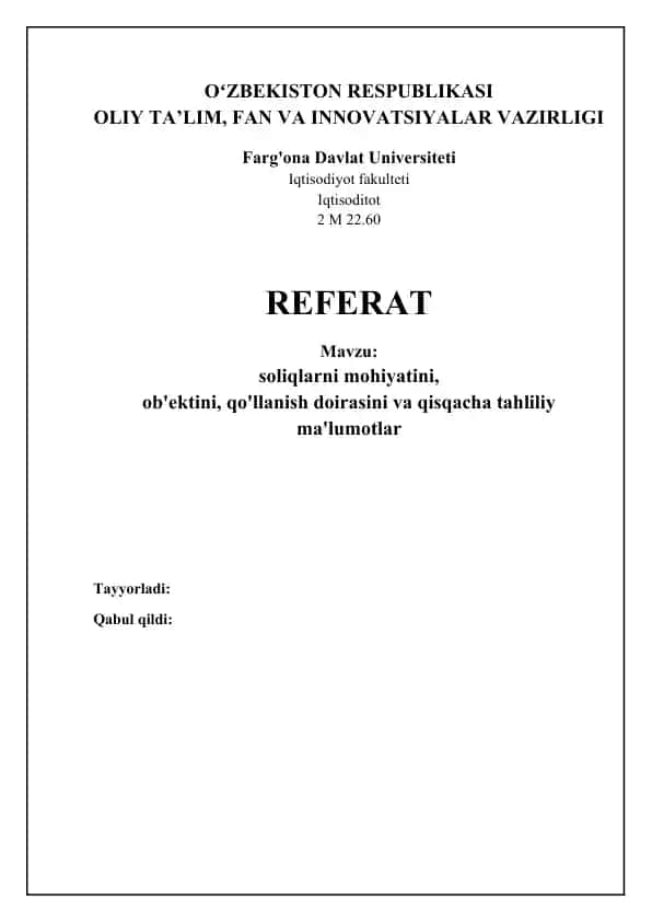 Soliqlar mohiyati va ahamiyati