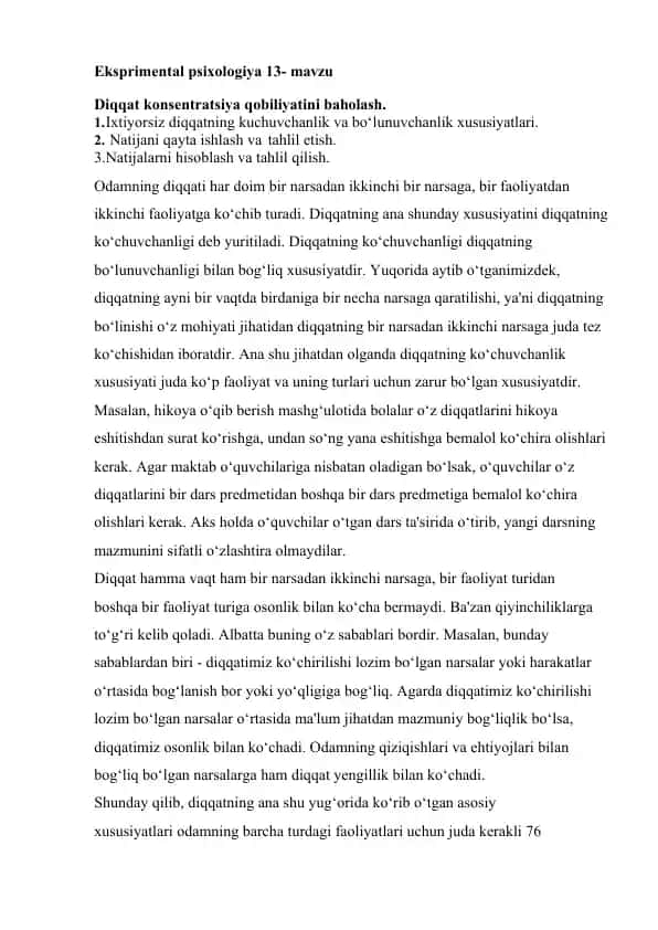 Eksprimental psixologiya 13- mavzu