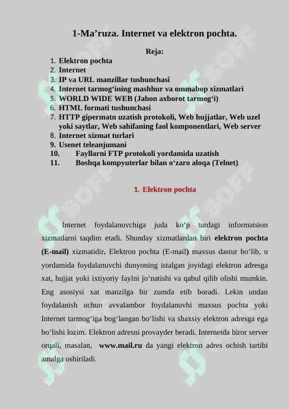 Internet va elektron pochta.