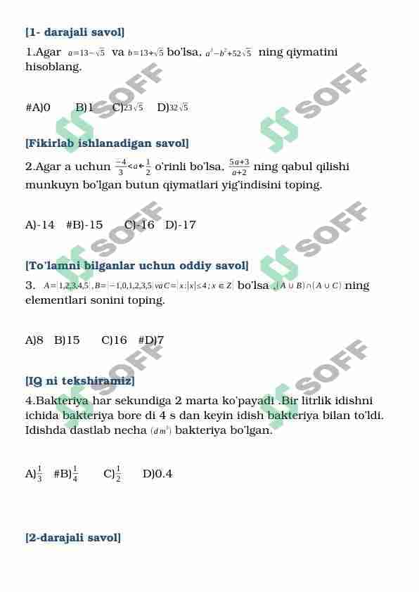 Matematika DTM BMB 30 talik test