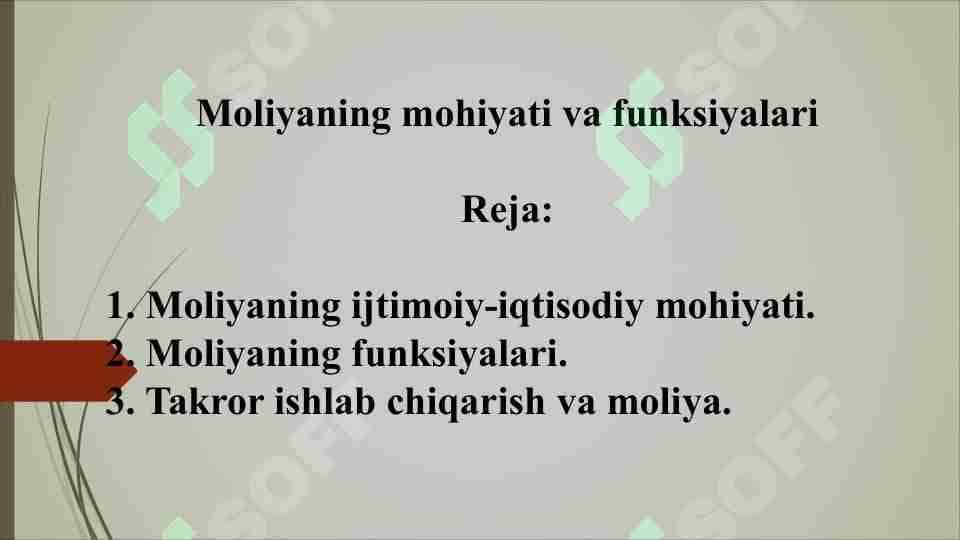 Moliyaning mohiyati va funksiyalari