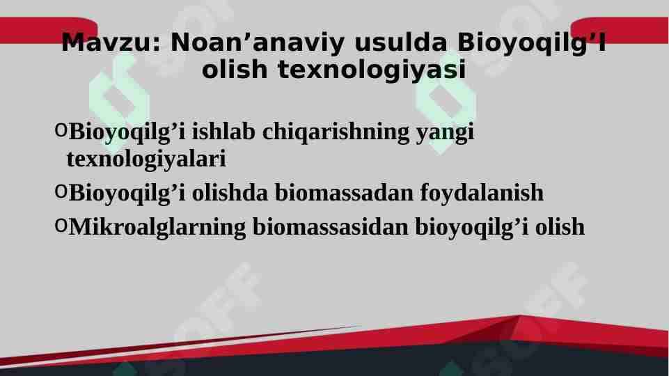 Noan’anaviy usulda Bioyoqilg’I olish texnologiyasi