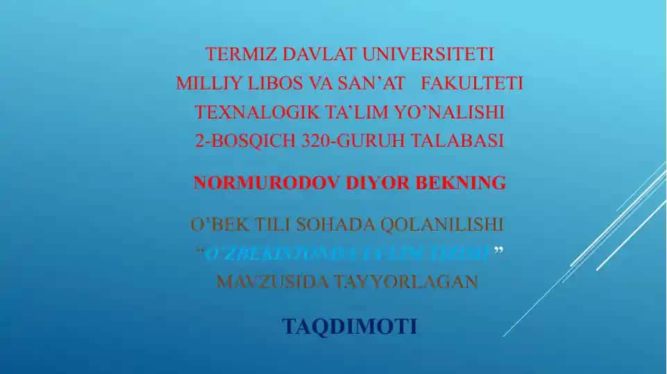 O'zbekistonda ta'lim tizimi mavzusida taqdimoti