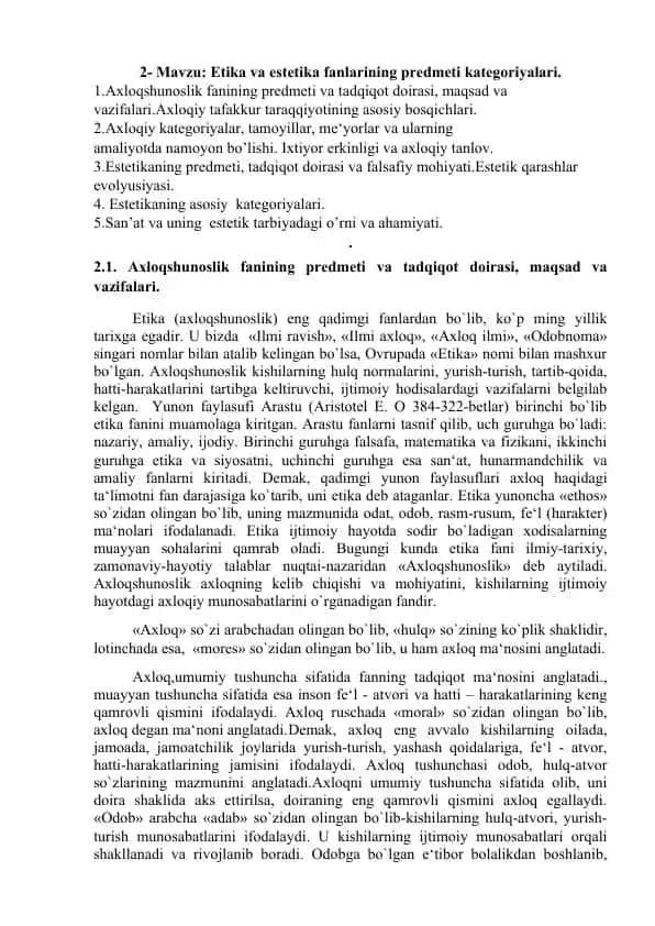 Etika va Estetika Fanlari