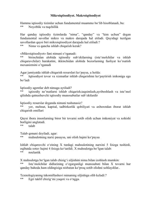 Mikroiqtisodiyot va Makroiqtisodiyot