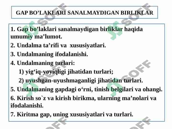 GAP BO'LAKLARI SANALMAYDIGAN BIRLIKLAR