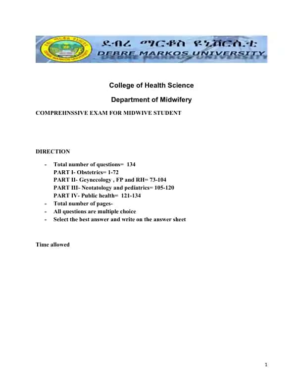 COMPREHENSIVE EXAM FOR MIDWIFE STUDENT