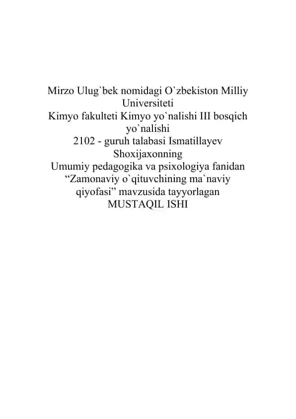 Zamonaviy o‘qituvchining ma’naviy qiyofasi (Mustaqil ish)