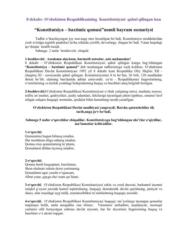 Konstitutsiya – baxtimiz qomusi bayram tadbiri