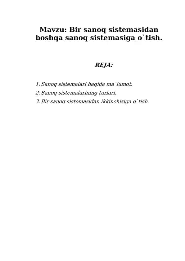 O`rinsiz sanoq sistemalari