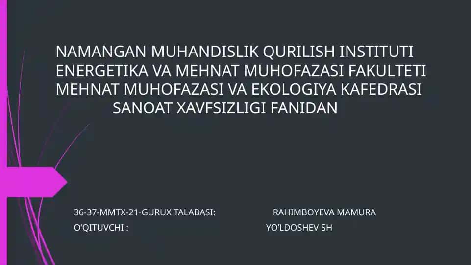Xavfli islab chiqarish obyektlaridagi avariya