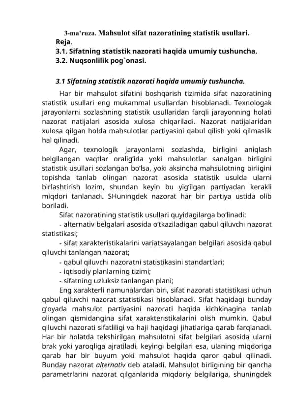 Sifat nazoratining statistik usullari