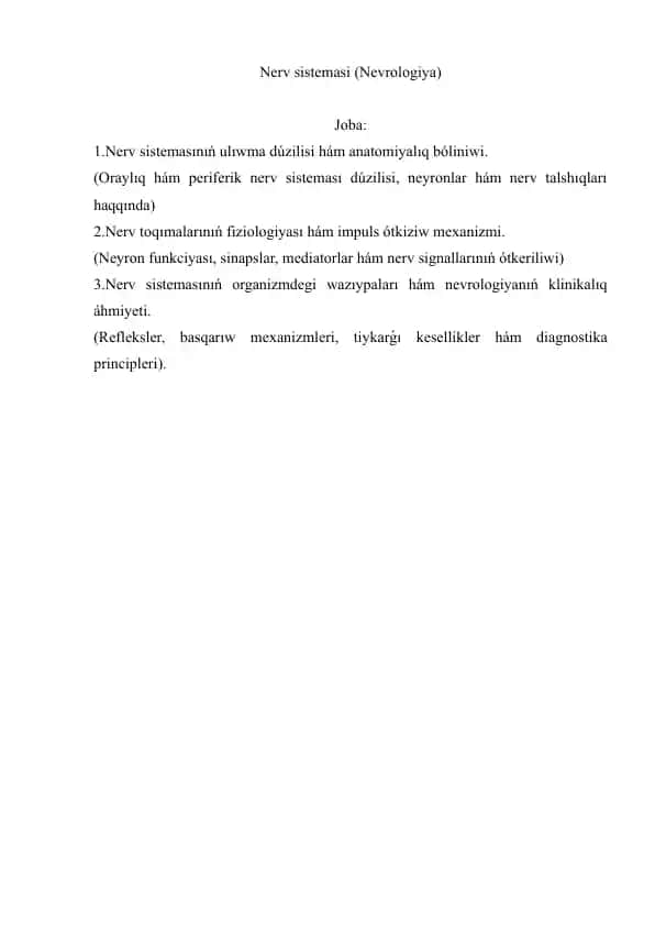 Nerv sistemasi (Nevrologiya)