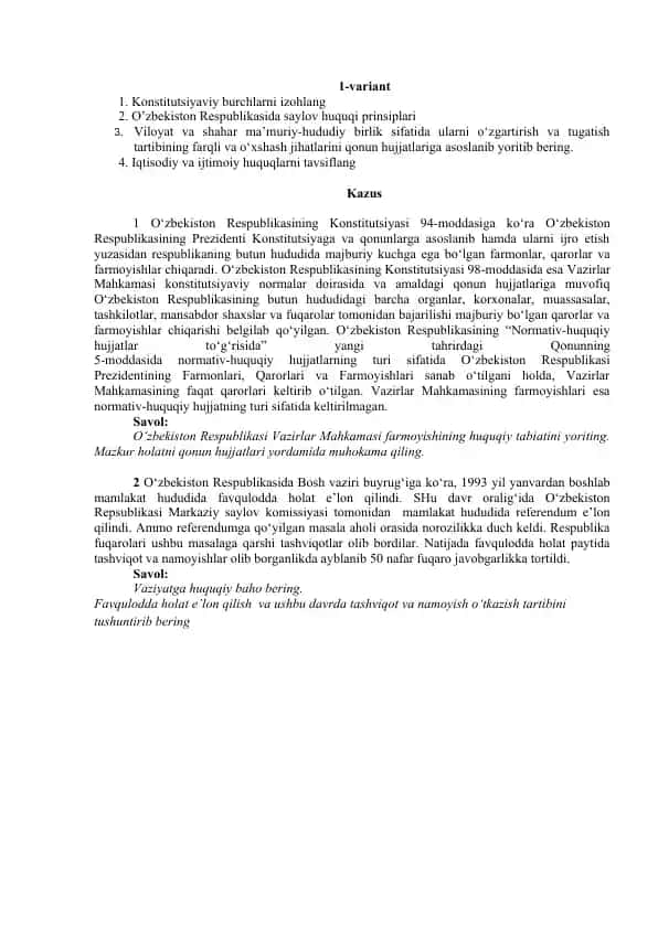 O‘zbekiston Respublikasining Konstitutsiyasi