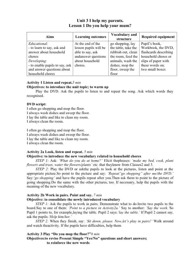 Unit 3 I help my parents. Lesson 1 Do you help your mum?