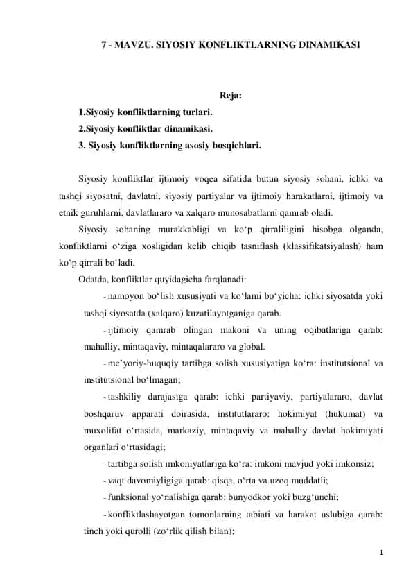 Siyosiy konfliktlarining dinamikasi