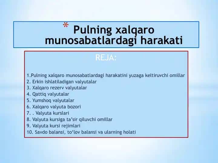 Xalqaro valyuta va moliya tizimi