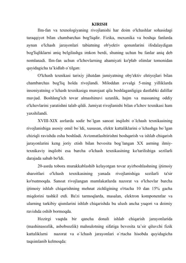 O'lchov texnikasi tarixasi