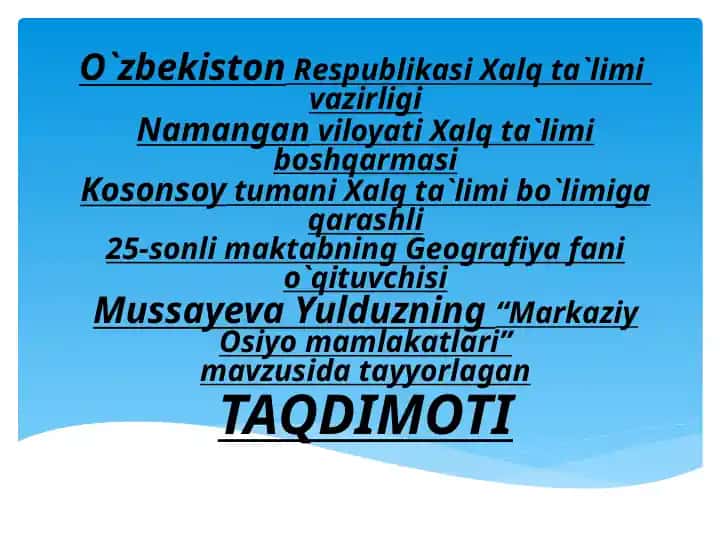 "Markaziy Osiyo mamlakatlari"