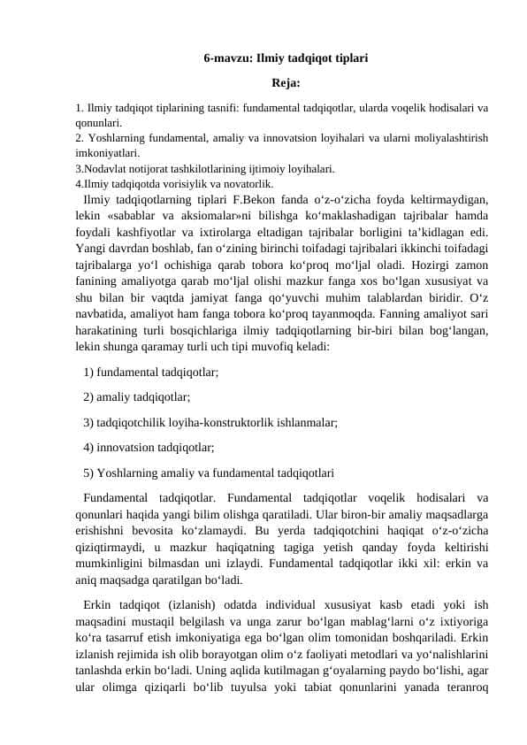 Ilmiy tadqiqot tiplari