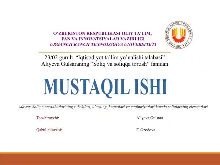 Soliq munosabatlarini tushunish