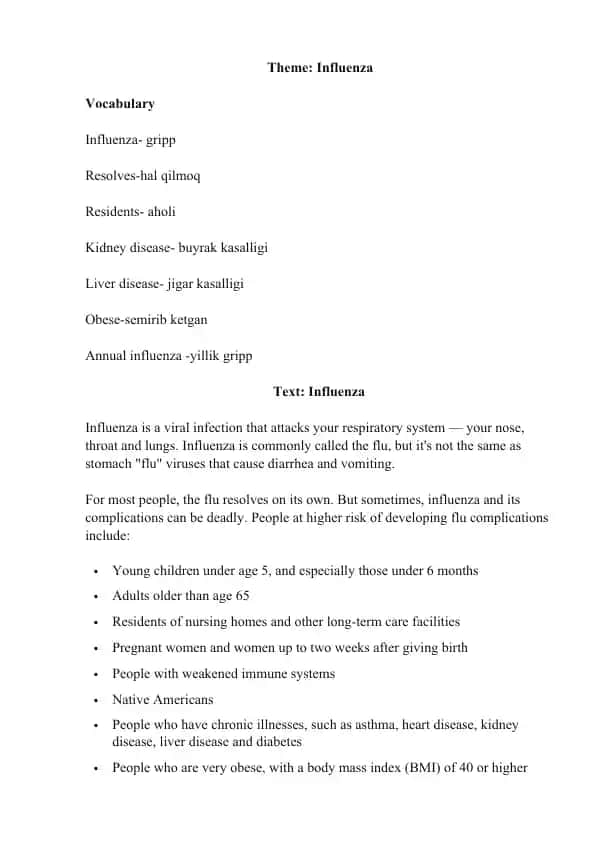 Influenza (gripp) taqdimoti