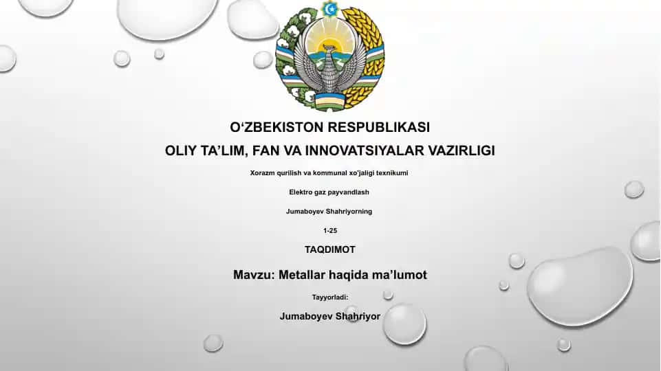 Metallar haqida ma’lumot