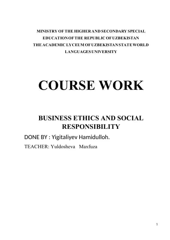 Business Ethics and Social Responsibility