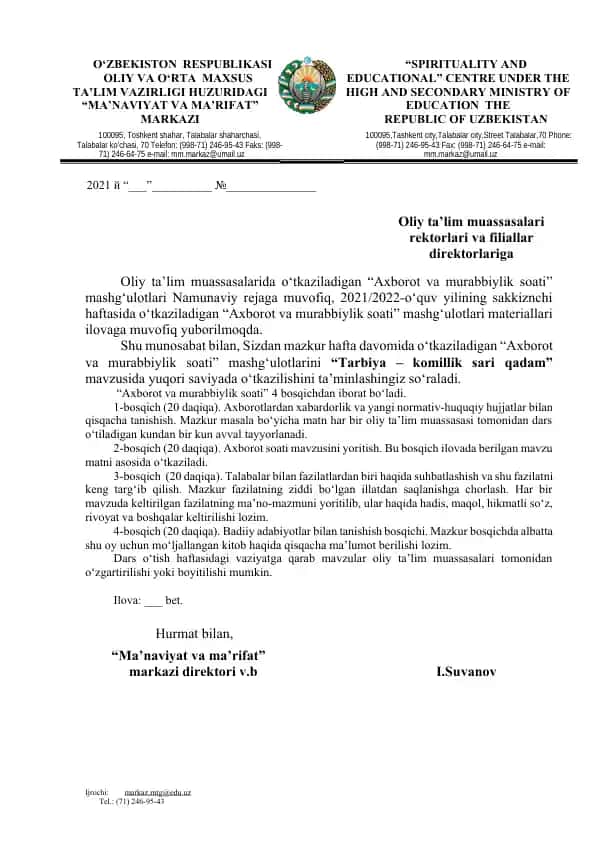 "Axborot va murabbiylik soati"