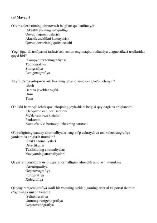 O'tkir xoletsistitning ultratovush belgilari va radiatsiya diagnostikasi