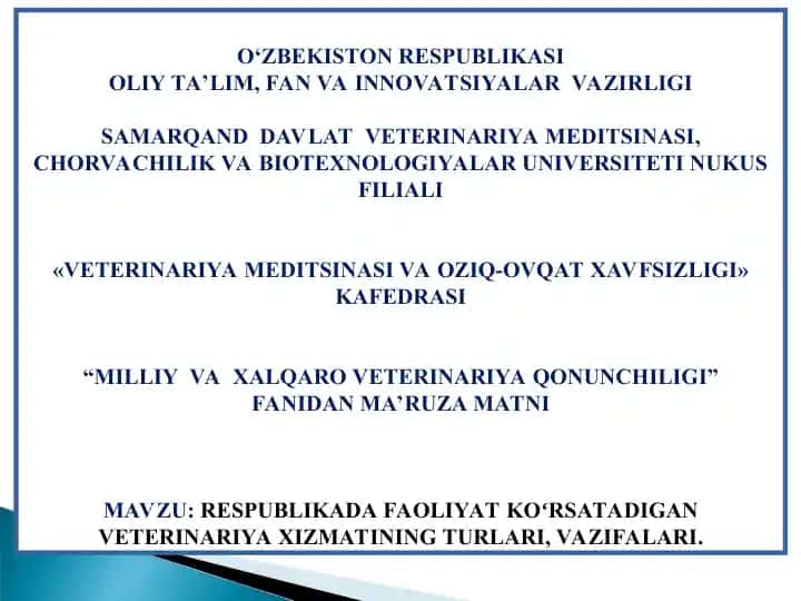 Veterinariya xizmatining turlari