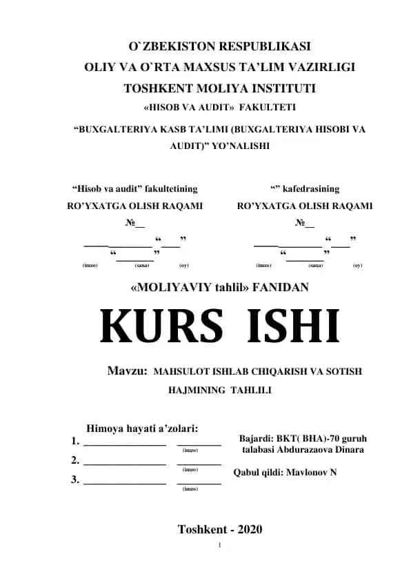 "MAHSULOT ISHLAB CHIQARISH VA SOTISH HAJMINING TAHLILI"