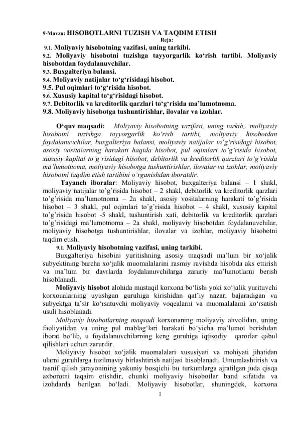 HISOBOTLАRNI TUZISH VА TАQDIM ETISH