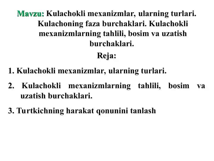Kulachokli mexanizmlar, ularning turlari