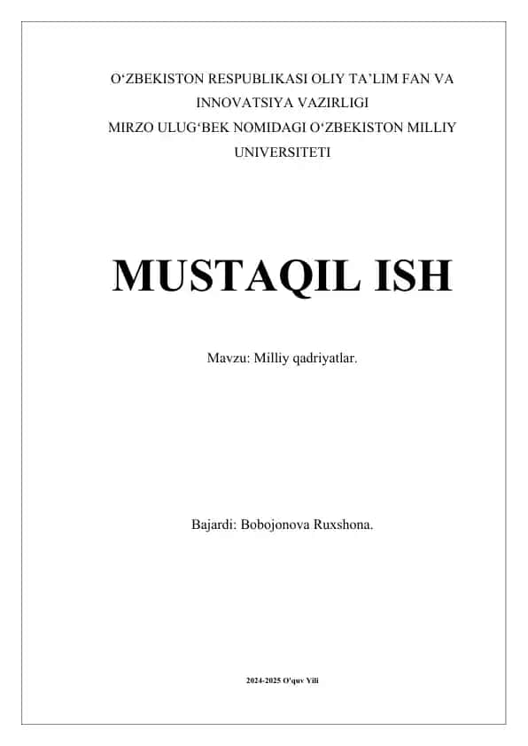 Mustaqil ish - Milliy qadriyatlar