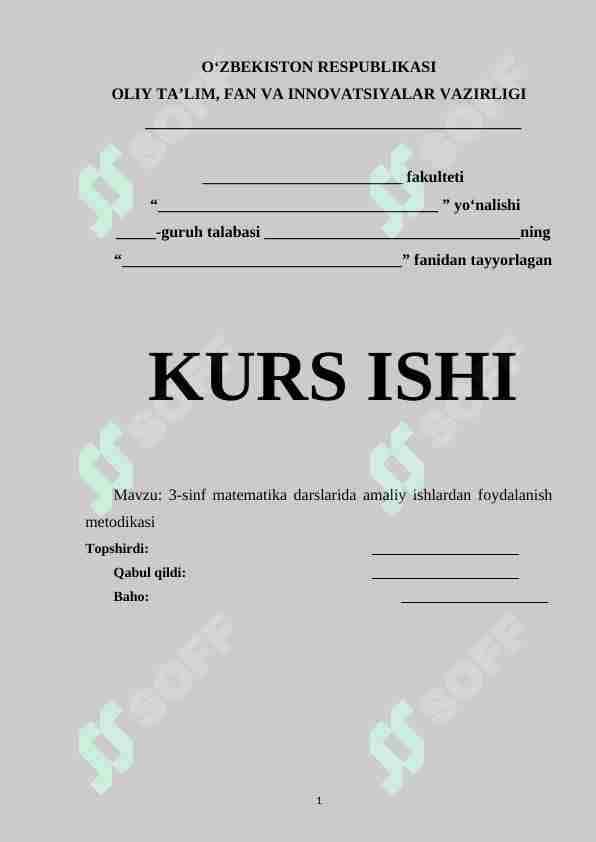 3-sinf matematika darslarida amaliy ishlardan foydalanish metodikasi