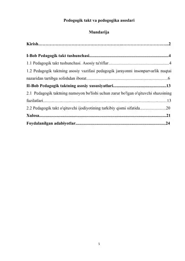 Pedogogik takt va pedogogika asoslari