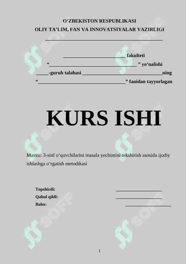 3-sinf o‘quvchilarini masala yechimini tekshirish asosida ijodiy ishlashga o‘rgatish metodikasi