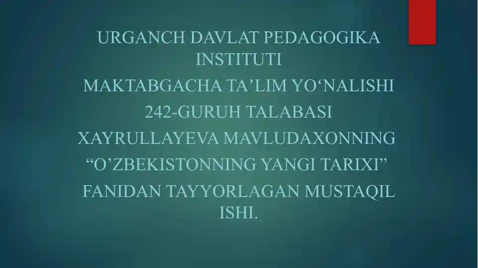 Urganch Davlat Pedagogika Instituti Maktabgacha Ta'lim yo'nalishi
