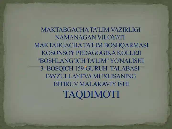 Muxlisaning Bitiruv Malakaviy Ishi