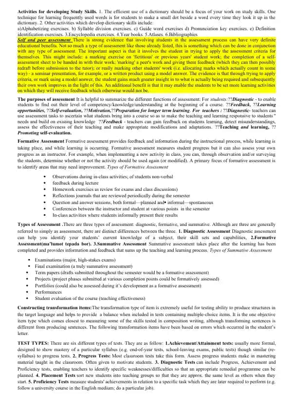 Activities for developing Study Skills