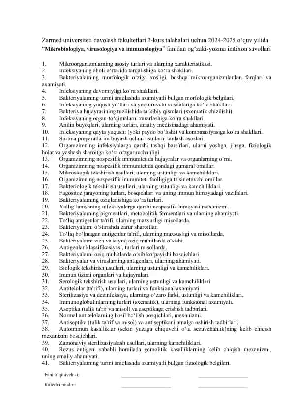 Mikrobiologiya, virusologiya va immunologiya