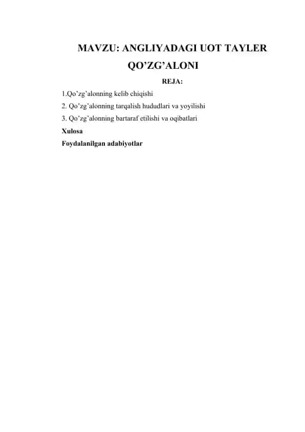 ANGLIYADAGI UOT TAYLER QO’ZG’ALONI
