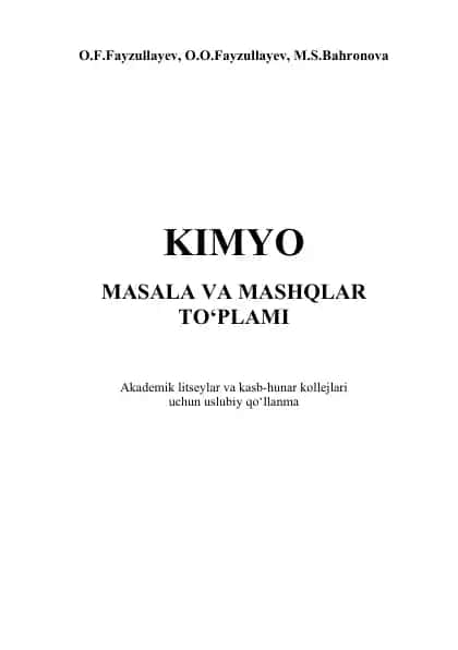 Kimyo. Masala va mashqlar to‘plami