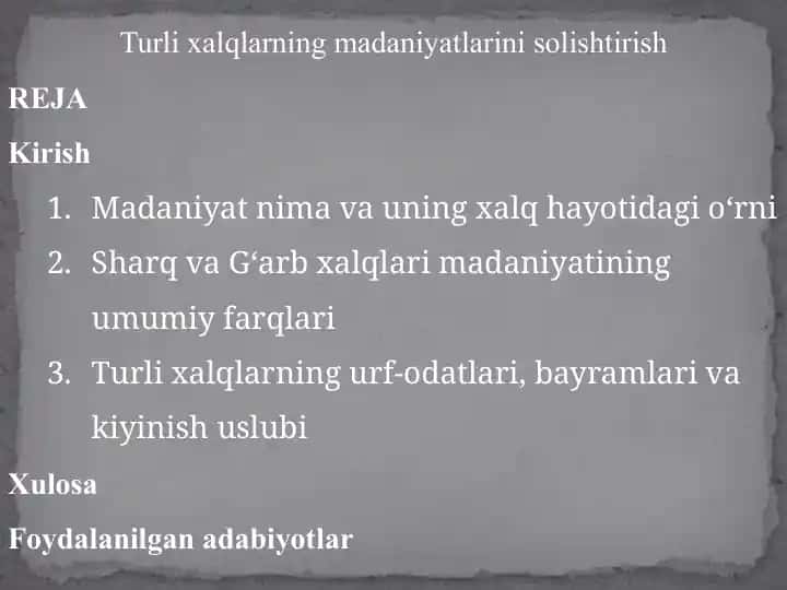 Turlixalqlarning Madaniyatlarini Solishtirish