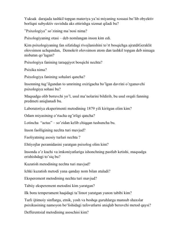 Psixologiya faniga oid taqdimot