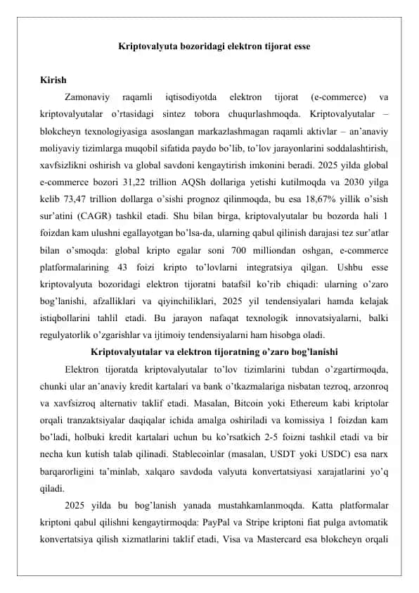 Kriptovalyuta bozoridagi elektron tijorat